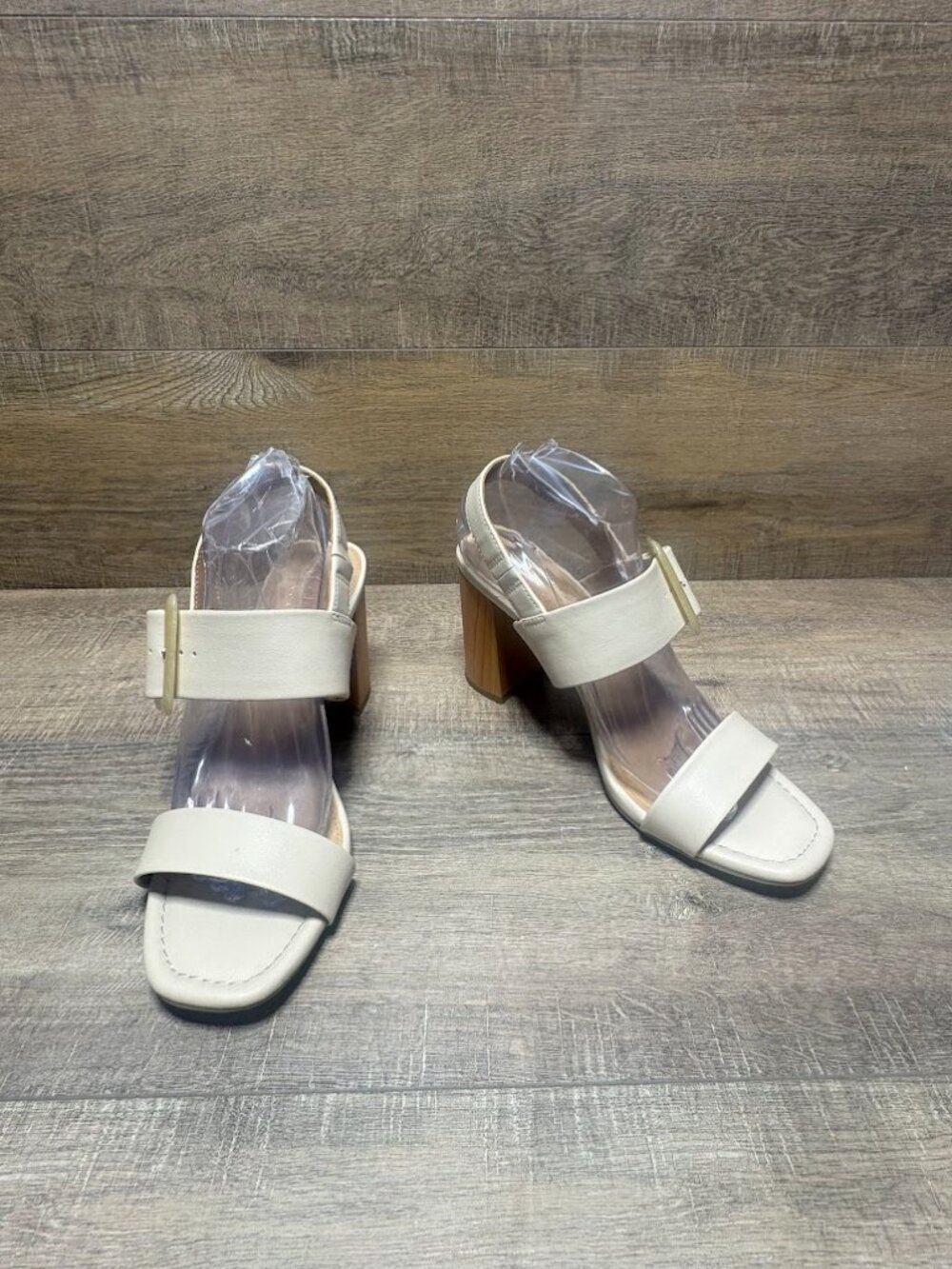 Lauren Conrad Milenna Cream Double Strap Open Toe Heels Women's Size 10 - Picture 5 of 6